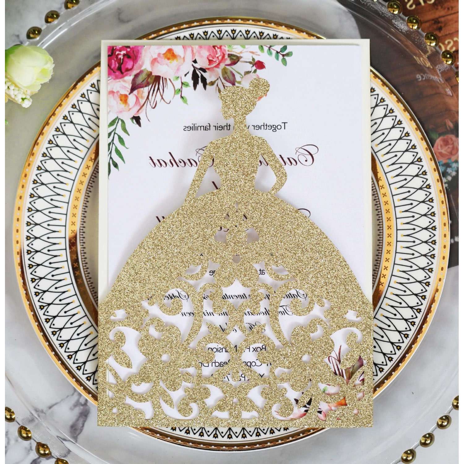 Glitter Marriage Invitation Card Beautiful Girl Holiday Greeting Card 2020 Invitation Card
